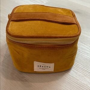 Sezane yellow velvet vanity cosmetic bag